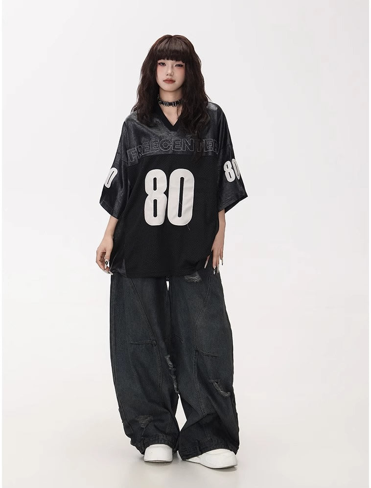 Distressed Washed Deconstructed Blade-Cut Denim Pants [ID:0549PA]