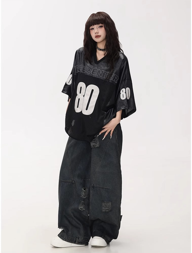 Distressed Washed Deconstructed Blade-Cut Denim Pants [ID:0549PA]