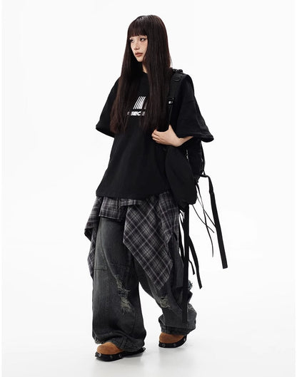 Distressed Washed Deconstructed Blade-Cut Denim Pants [ID:0549PA]