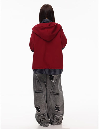 Distressed Washed Deconstructed Blade-Cut Denim Pants [ID:0549PA]