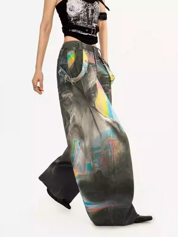 Vintage High-Street Tie-Dye Color Wide-Leg Denim Pants
 [ID:0550PA]