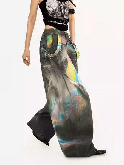 Vintage High-Street Tie-Dye Color Wide-Leg Denim Pants
 [ID:0550PA]