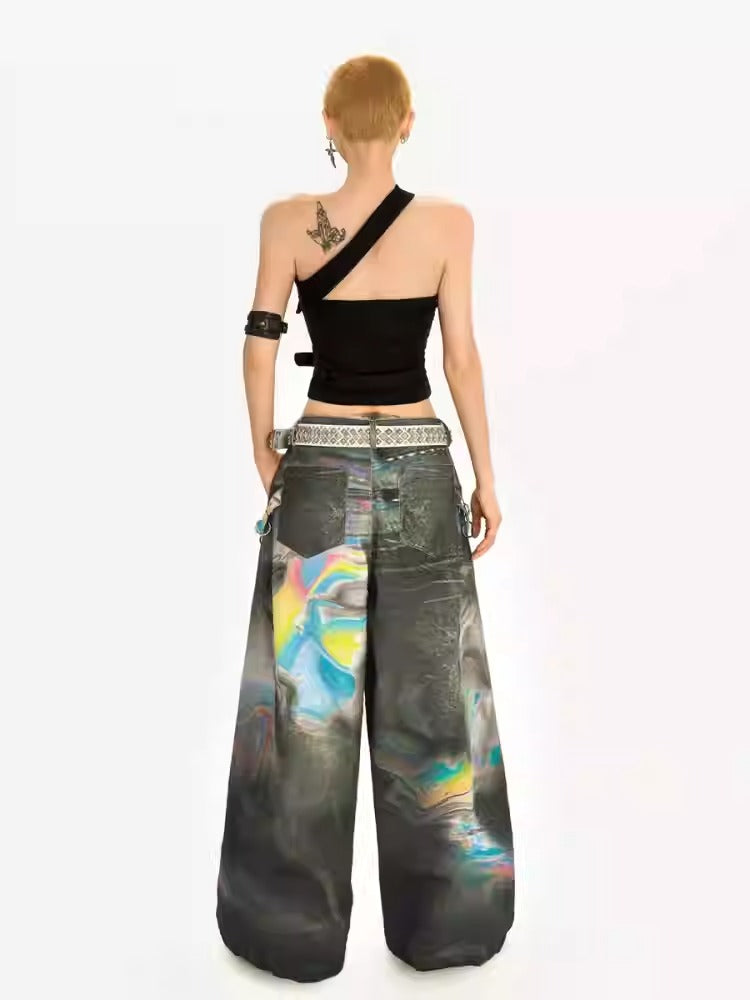 Vintage High-Street Tie-Dye Color Wide-Leg Denim Pants
 [ID:0550PA]