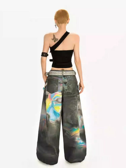 Vintage High-Street Tie-Dye Color Wide-Leg Denim Pants
 [ID:0550PA]