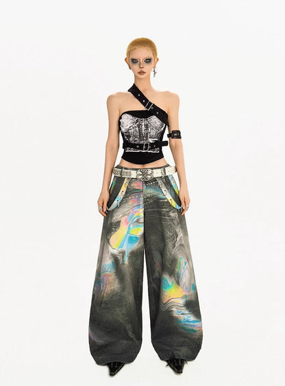 Vintage High-Street Tie-Dye Color Wide-Leg Denim Pants
 [ID:0550PA]