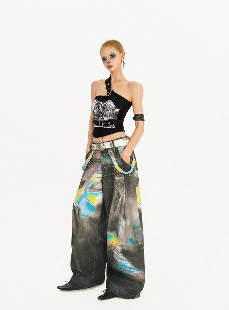 Vintage High-Street Tie-Dye Color Wide-Leg Denim Pants
 [ID:0550PA]