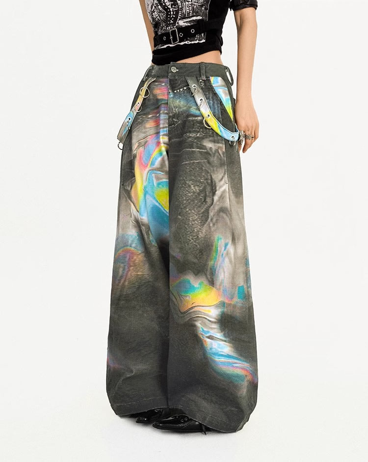 Vintage High-Street Tie-Dye Color Wide-Leg Denim Pants
 [ID:0550PA]