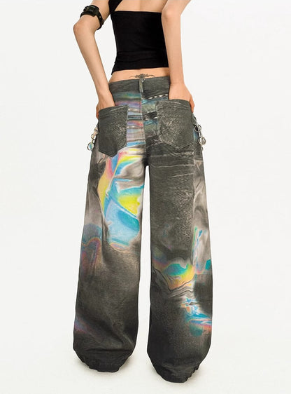 Vintage High-Street Tie-Dye Color Wide-Leg Denim Pants
 [ID:0550PA]