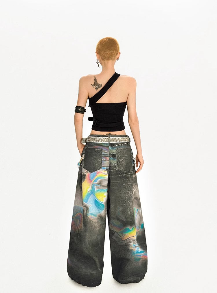 Vintage High-Street Tie-Dye Color Wide-Leg Denim Pants
 [ID:0550PA]