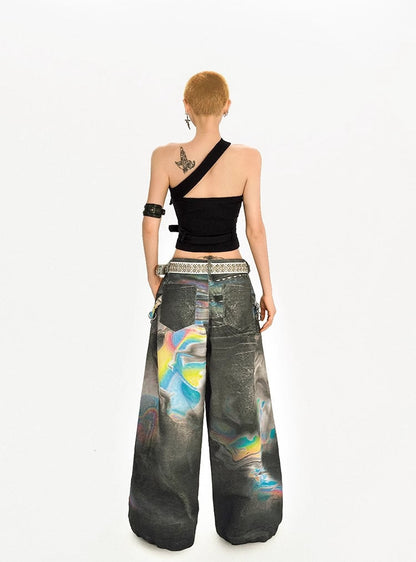 Vintage High-Street Tie-Dye Color Wide-Leg Denim Pants
 [ID:0550PA]