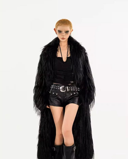 Metal Hardware Black Faux Leather Fitted Mini Shorts
 [ID:0552PA]