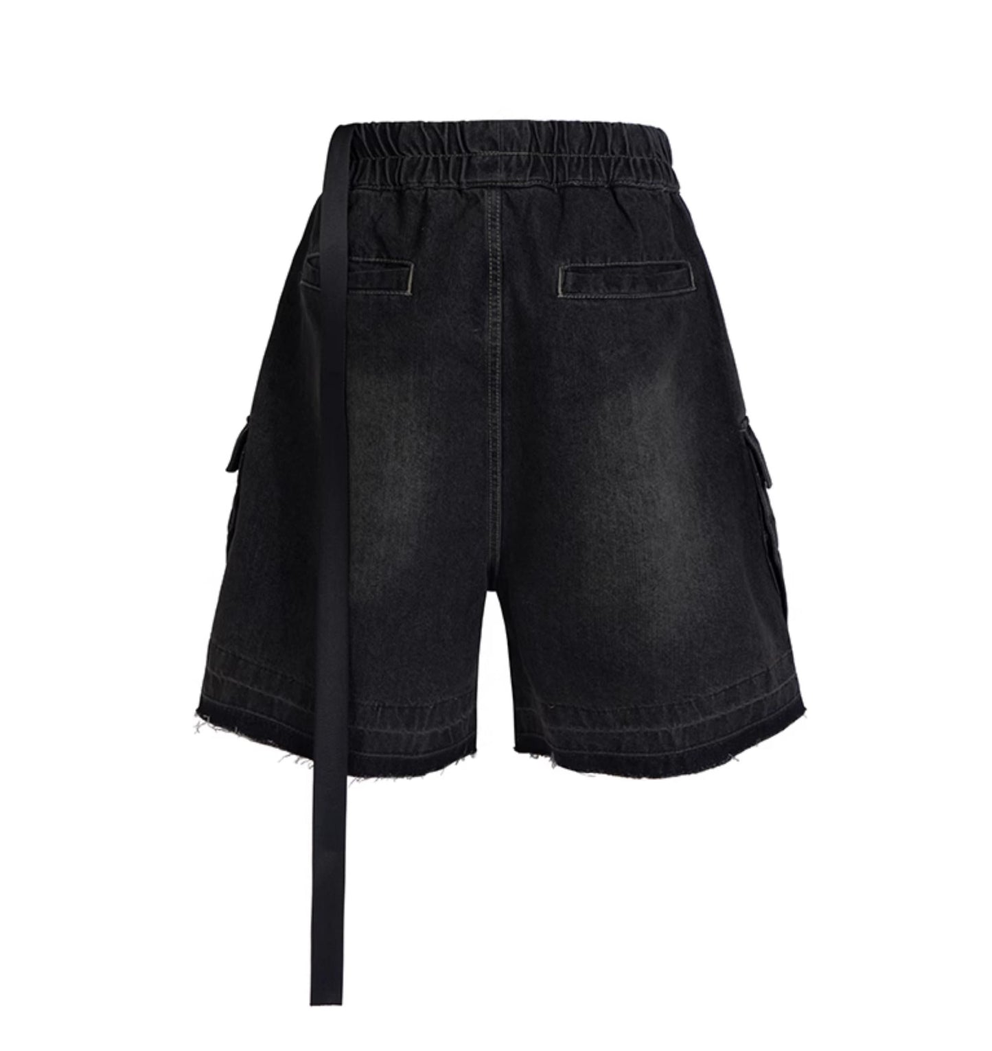 Washed Gradient Drawstring Multi-Pocket Denim Cargo Shorts
 [ID:0554PA]