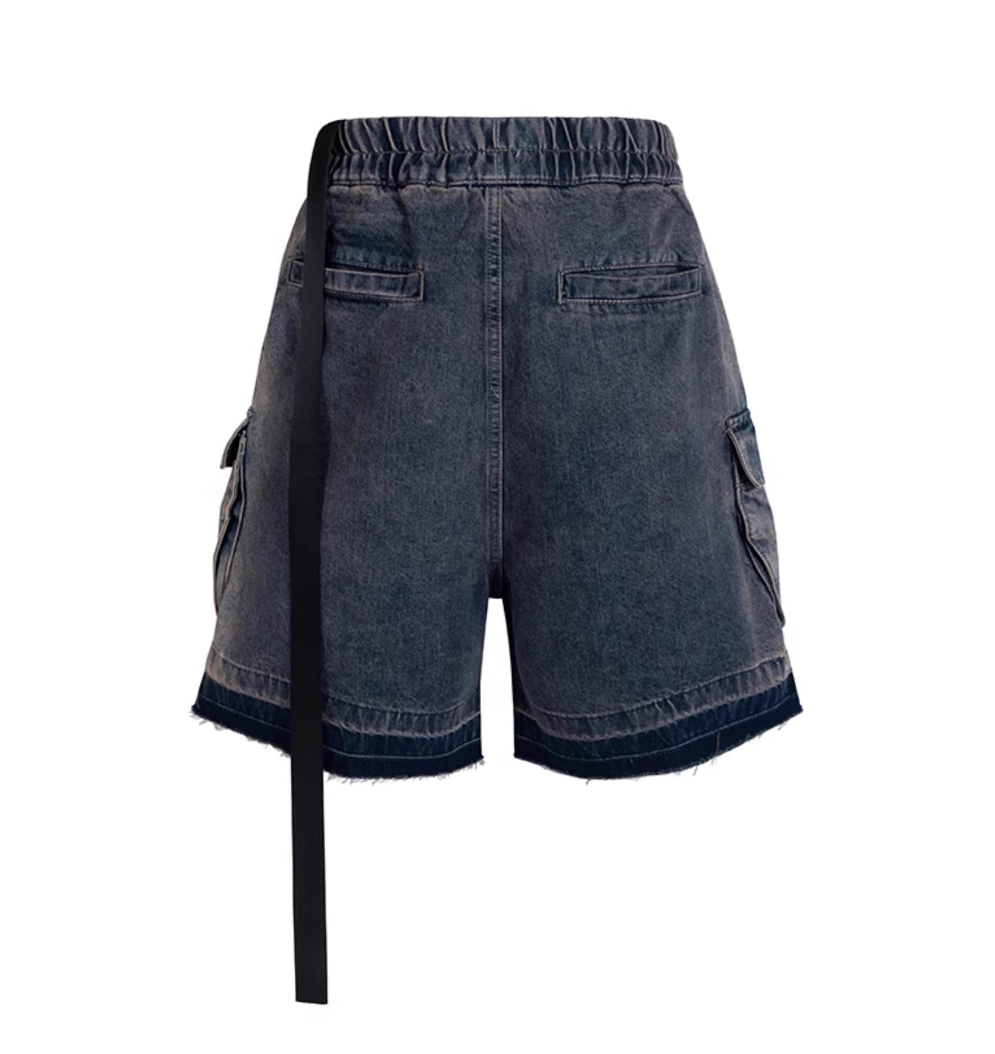 Washed Gradient Drawstring Multi-Pocket Denim Cargo Shorts
 [ID:0554PA]
