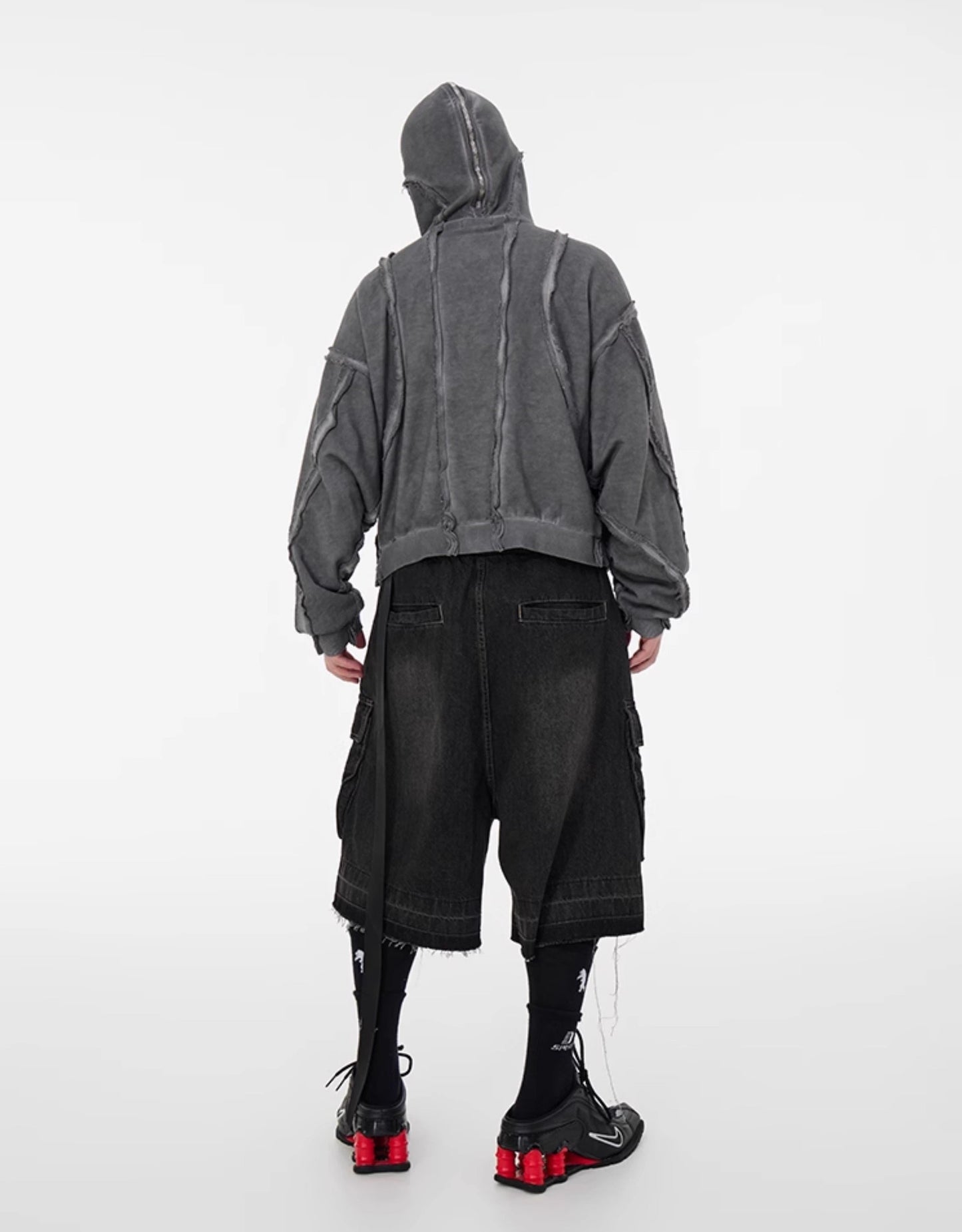 Washed Gradient Drawstring Multi-Pocket Denim Cargo Shorts
 [ID:0554PA]