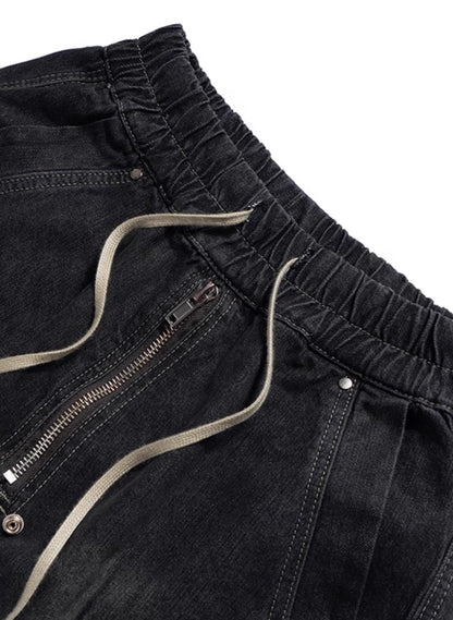 Washed Gradient Drawstring Multi-Pocket Denim Cargo Shorts
 [ID:0554PA]