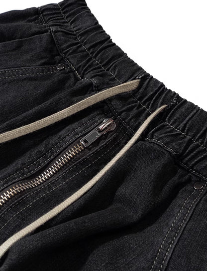 Washed Gradient Drawstring Multi-Pocket Denim Cargo Shorts
 [ID:0554PA]