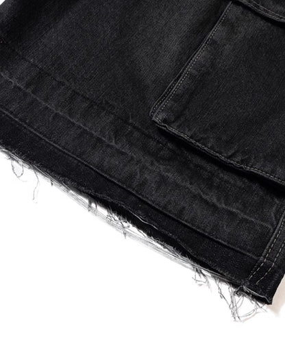 Washed Gradient Drawstring Multi-Pocket Denim Cargo Shorts
 [ID:0554PA]