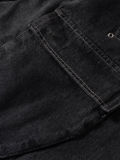 Washed Gradient Drawstring Multi-Pocket Denim Cargo Shorts
 [ID:0554PA]
