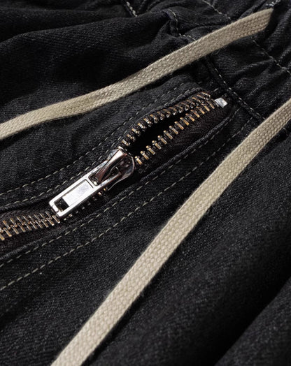 Washed Gradient Drawstring Multi-Pocket Denim Cargo Shorts
 [ID:0554PA]