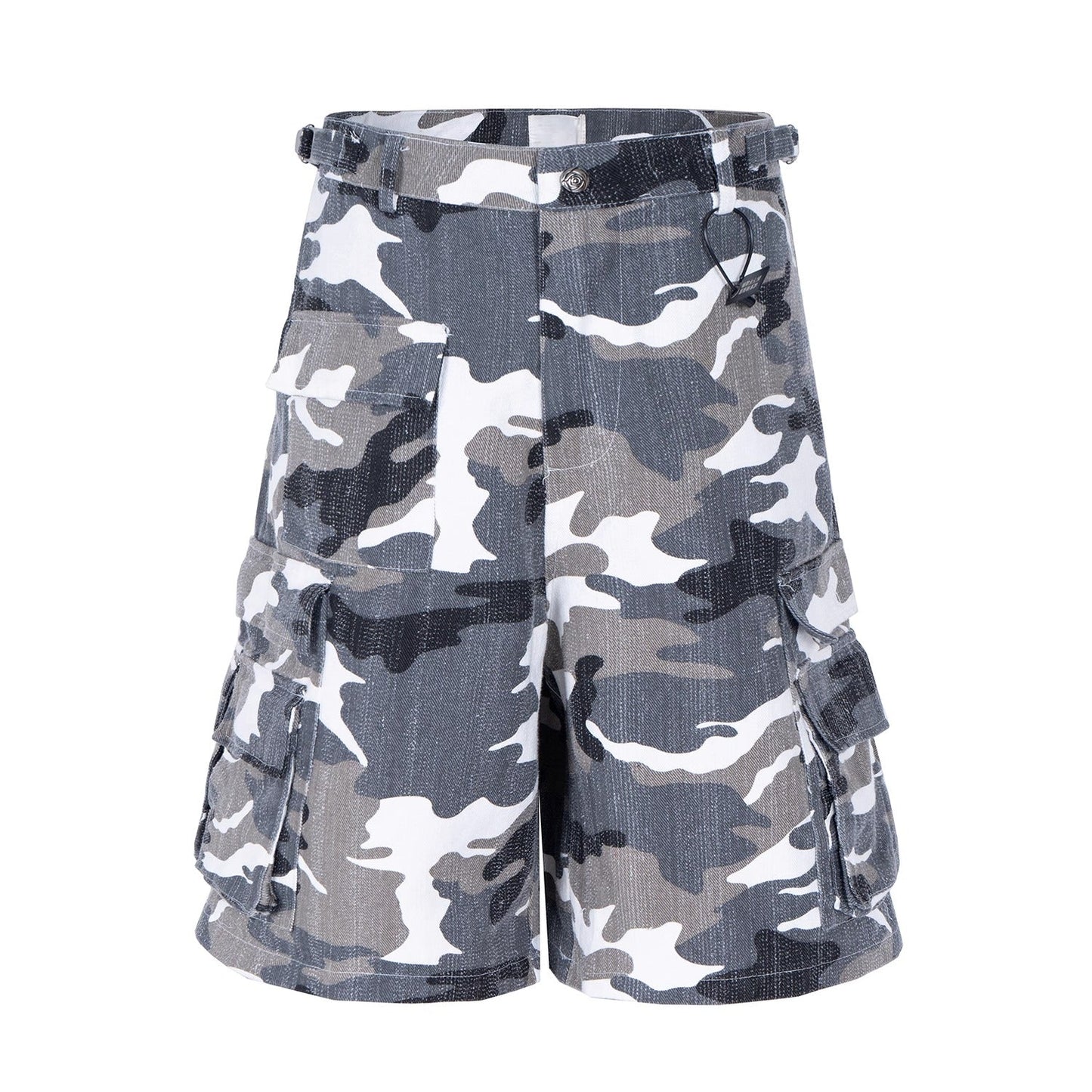 Washed White Camo Multi-Pocket Distressed Cargo Shorts
 [ID:0555PA]