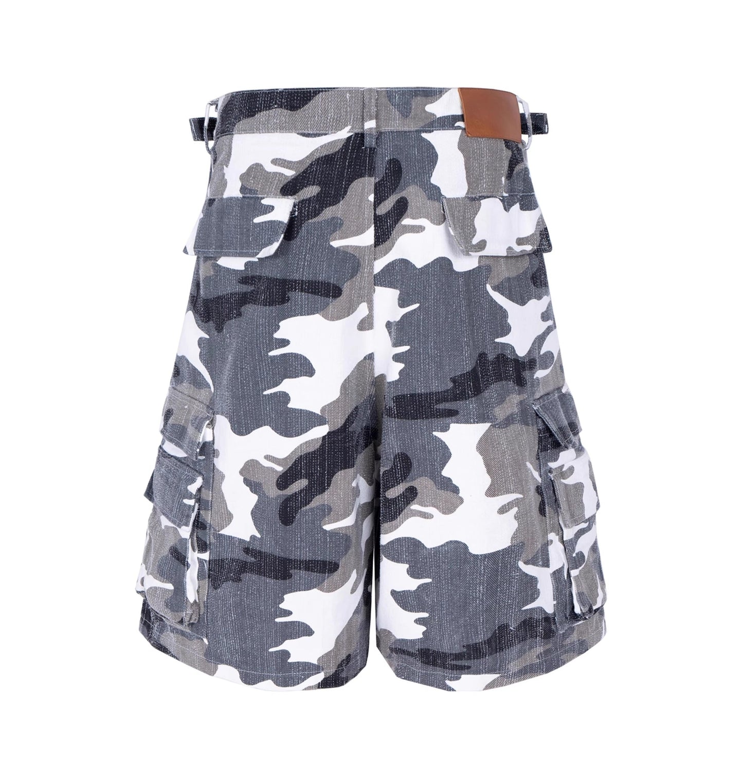 Washed White Camo Multi-Pocket Distressed Cargo Shorts
 [ID:0555PA]