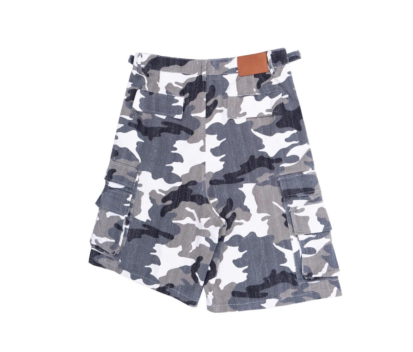 Washed White Camo Multi-Pocket Distressed Cargo Shorts
 [ID:0555PA]