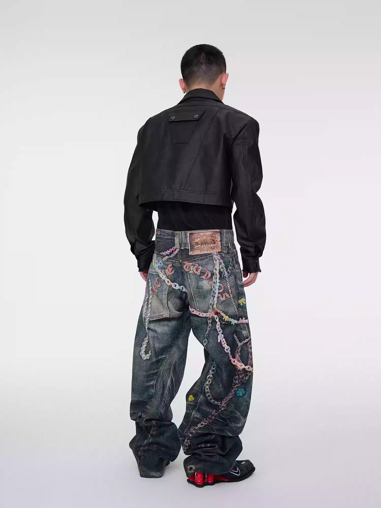 Digital Print Candy Chain Loose Blade-Cut O-Shape Denim Pants
 [ID:0556PA]