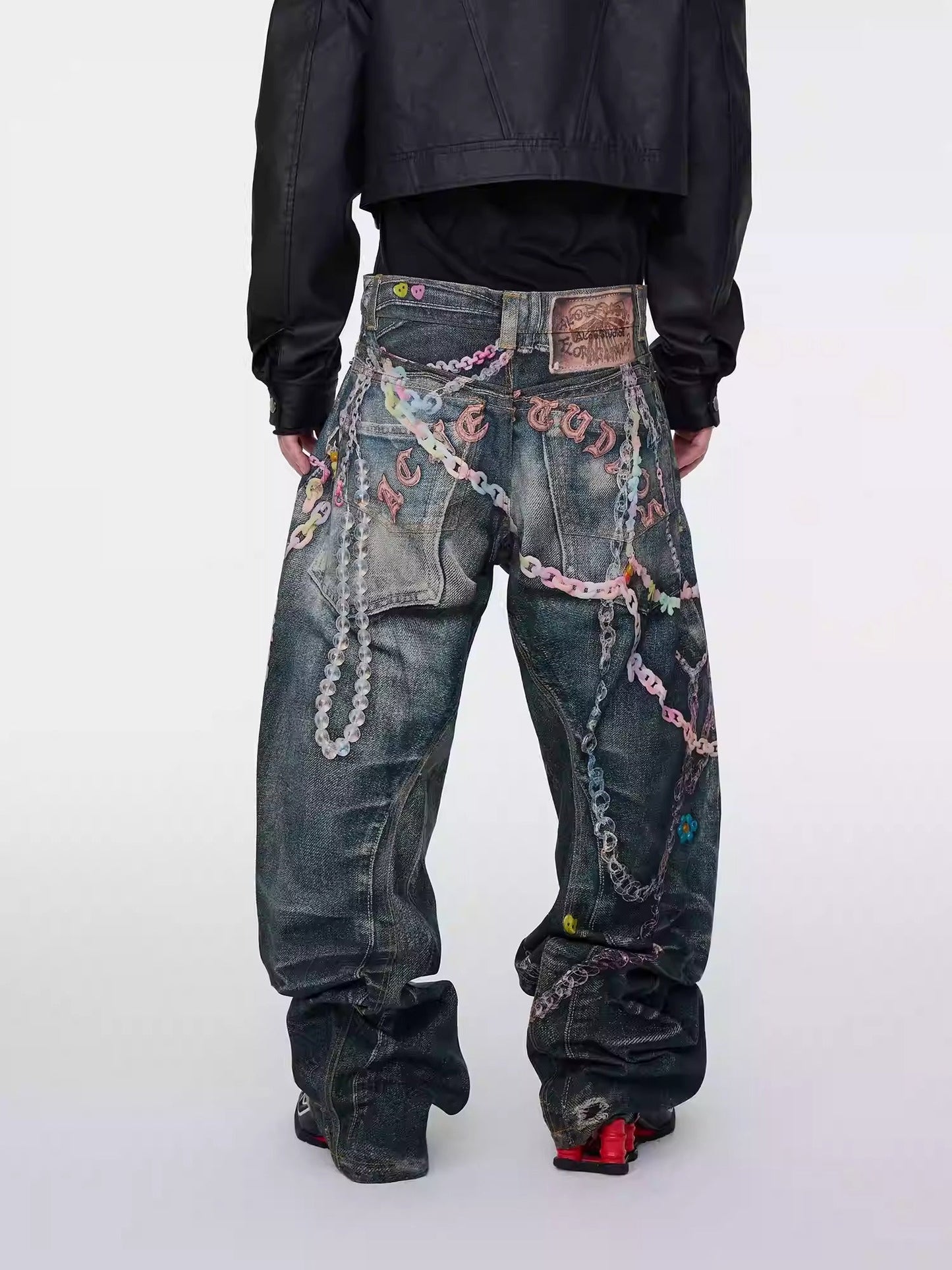 Digital Print Candy Chain Loose Blade-Cut O-Shape Denim Pants
 [ID:0556PA]