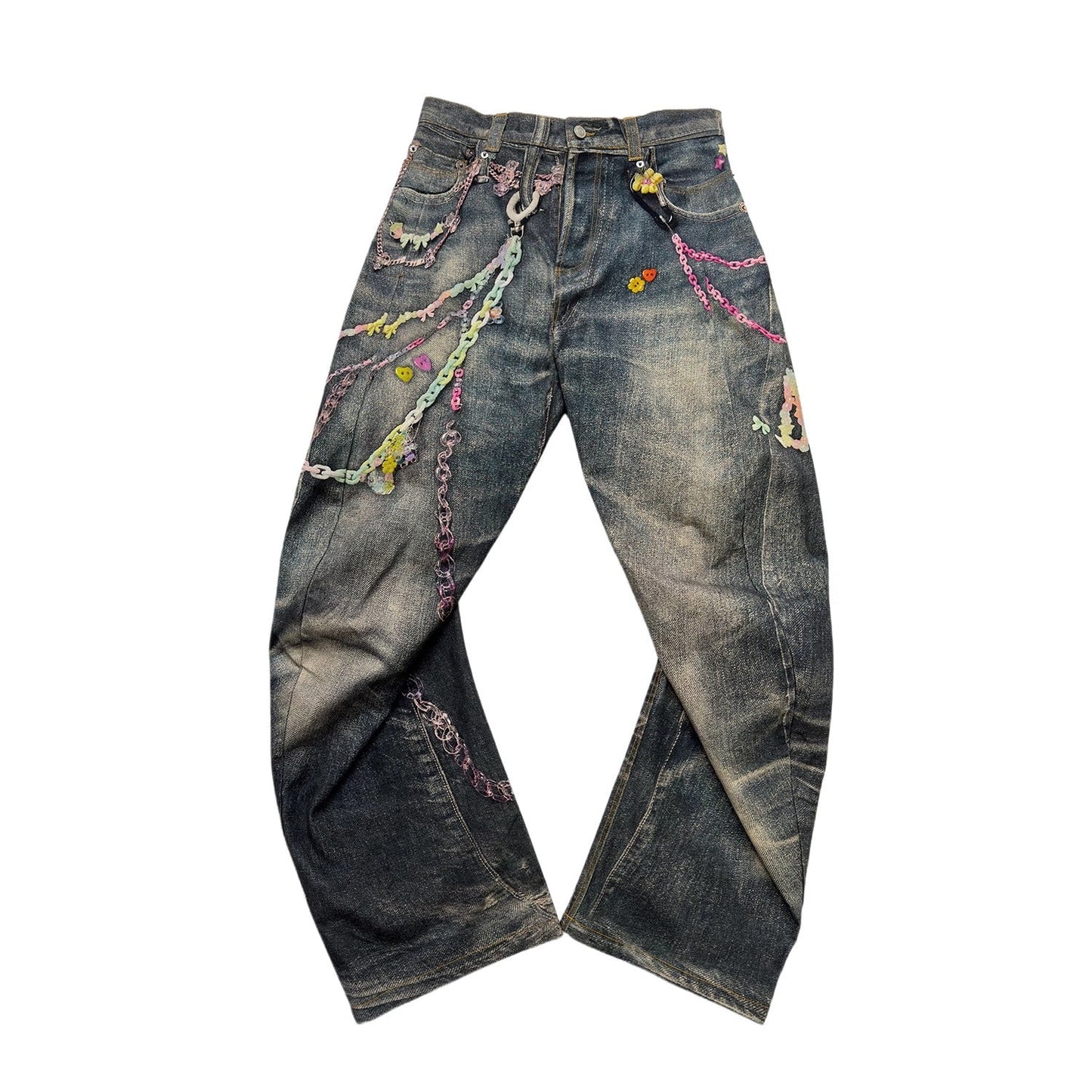Digital Print Candy Chain Loose Blade-Cut O-Shape Denim Pants
 [ID:0556PA]