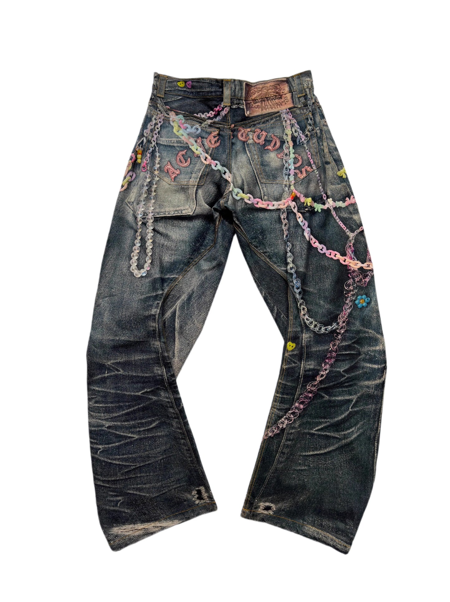 Digital Print Candy Chain Loose Blade-Cut O-Shape Denim Pants
 [ID:0556PA]