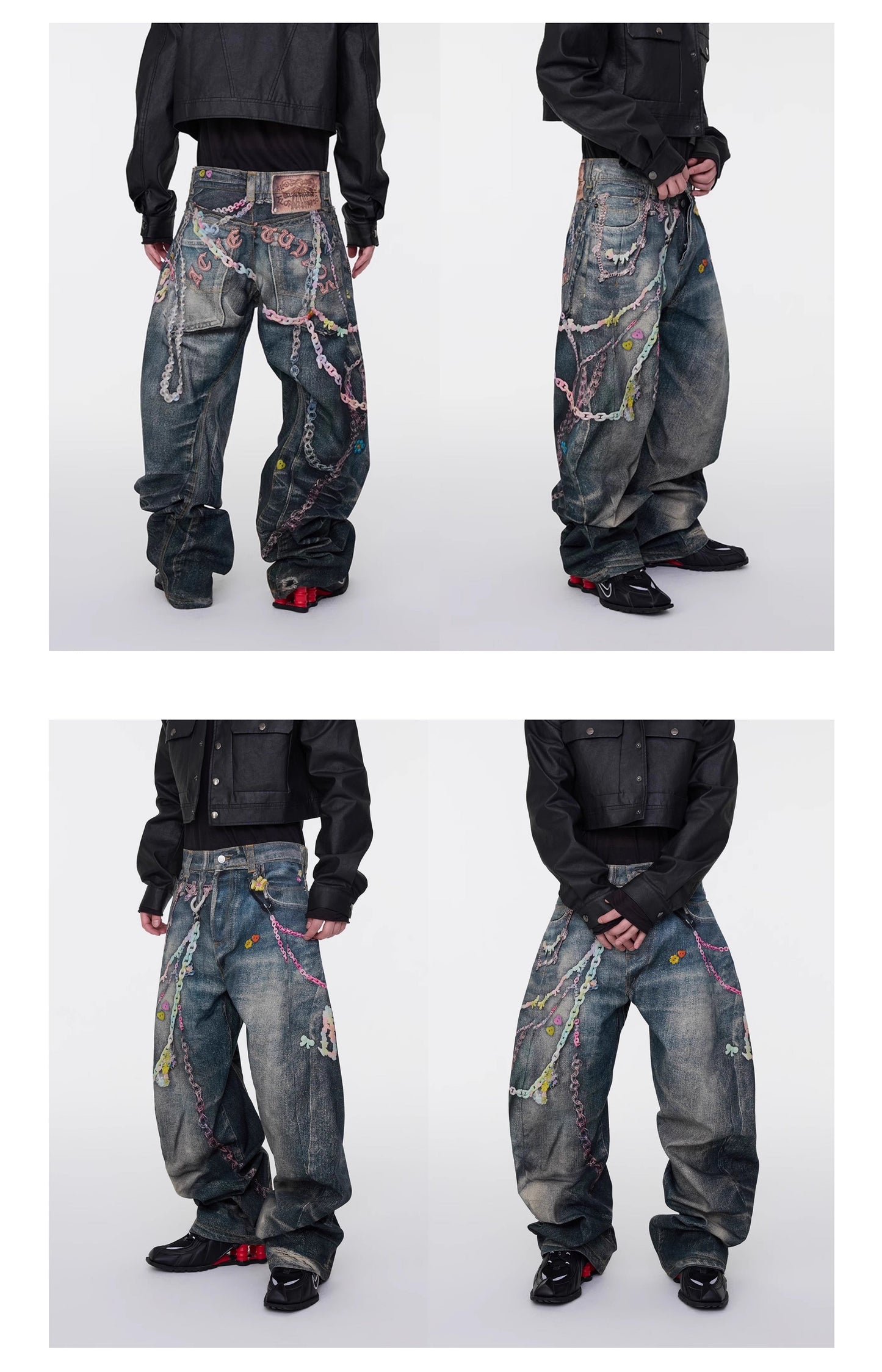 Digital Print Candy Chain Loose Blade-Cut O-Shape Denim Pants
 [ID:0556PA]