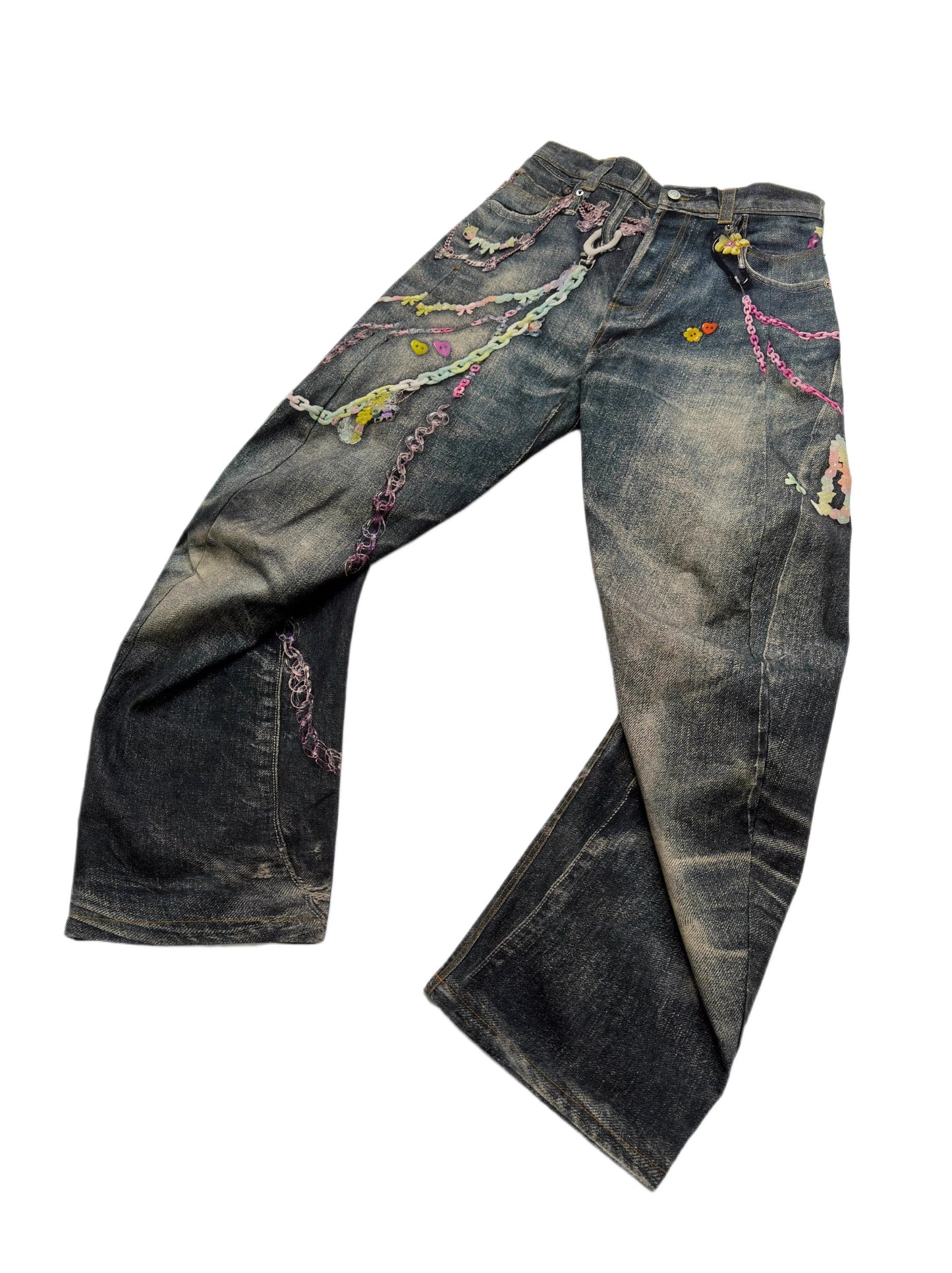 Digital Print Candy Chain Loose Blade-Cut O-Shape Denim Pants
 [ID:0556PA]
