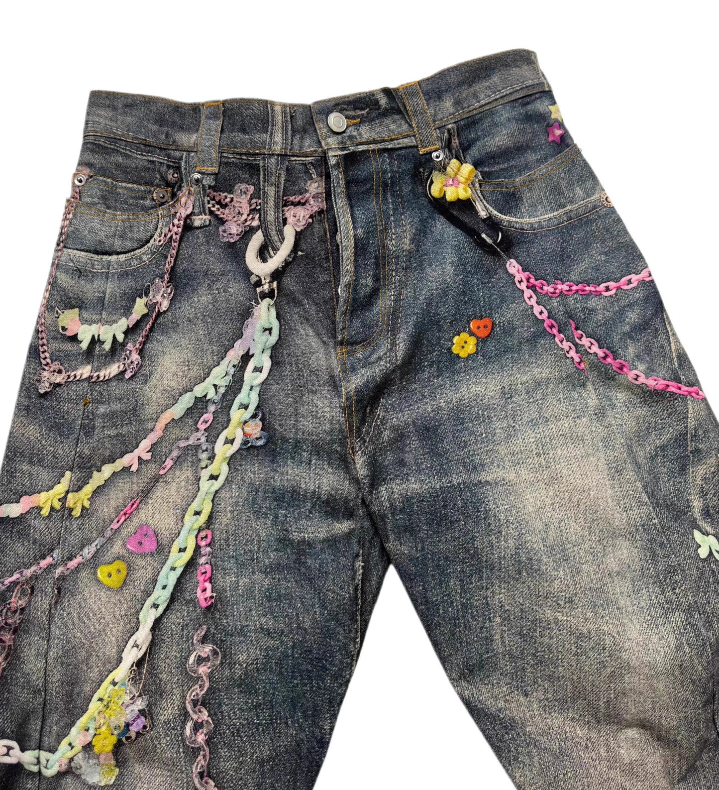 Digital Print Candy Chain Loose Blade-Cut O-Shape Denim Pants
 [ID:0556PA]