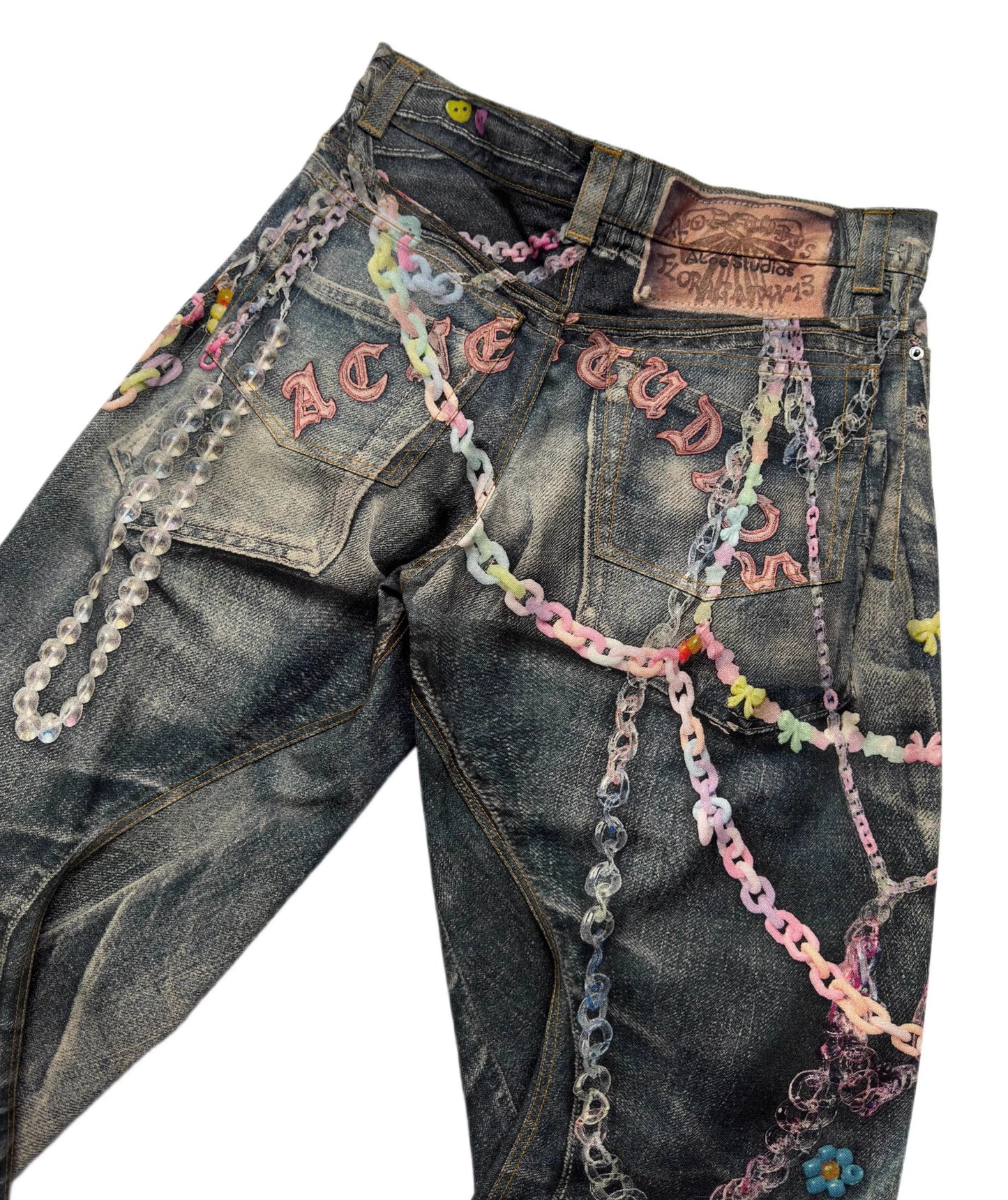 Digital Print Candy Chain Loose Blade-Cut O-Shape Denim Pants
 [ID:0556PA]