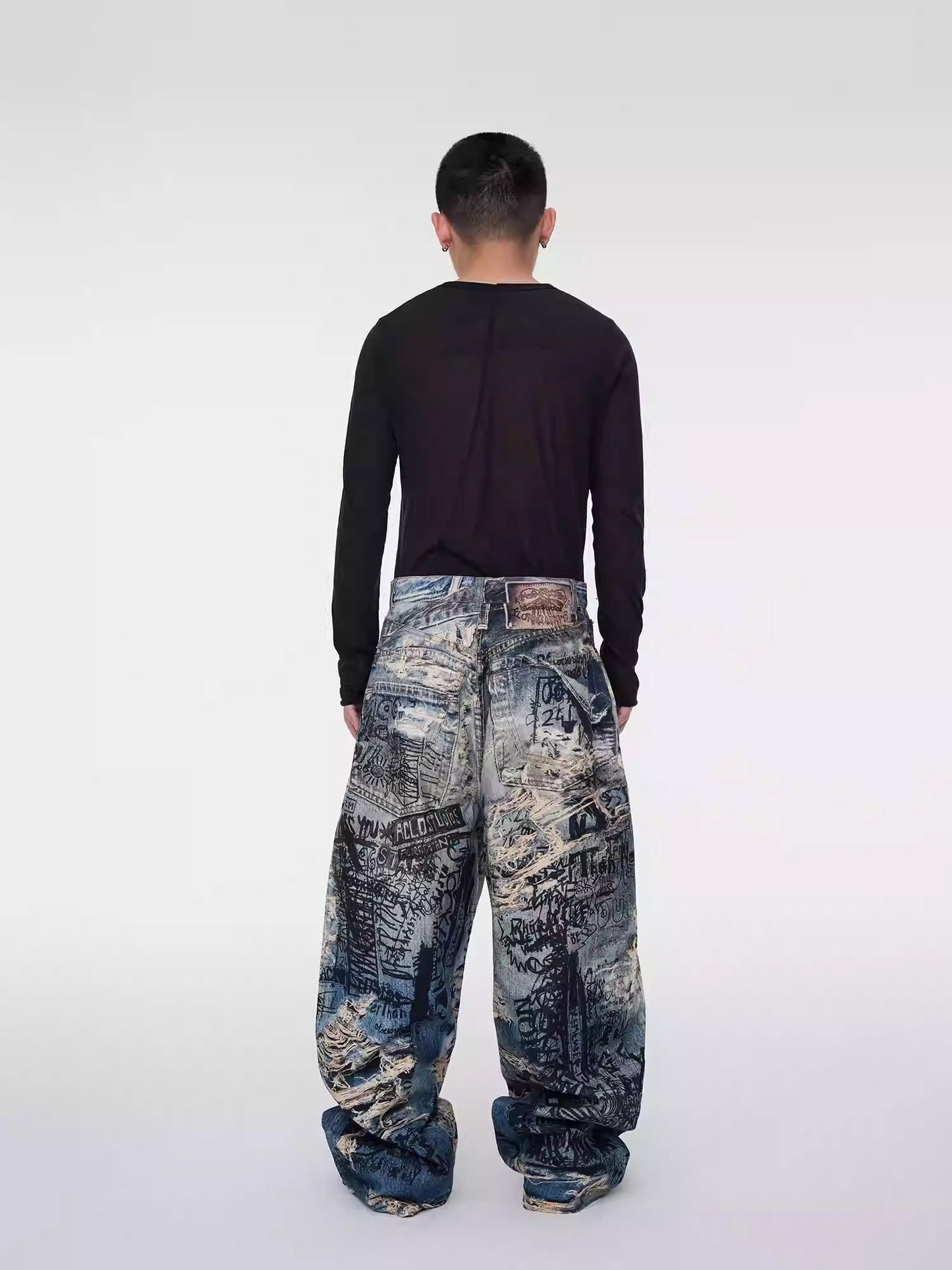 3D Illusion Full-Print Oversized Loose Fit Denim Pants [ID:0557PA]