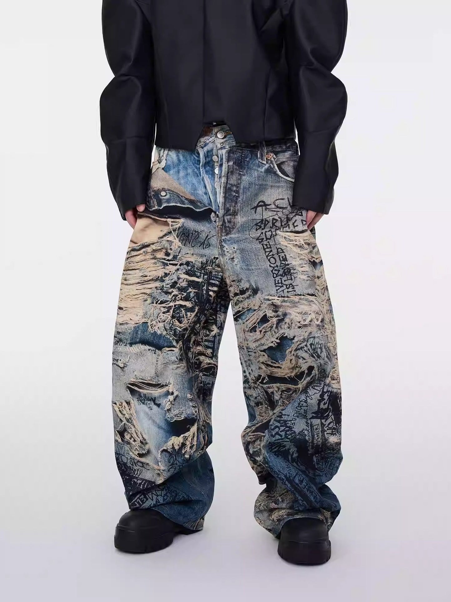 3D Illusion Full-Print Oversized Loose Fit Denim Pants [ID:0557PA]