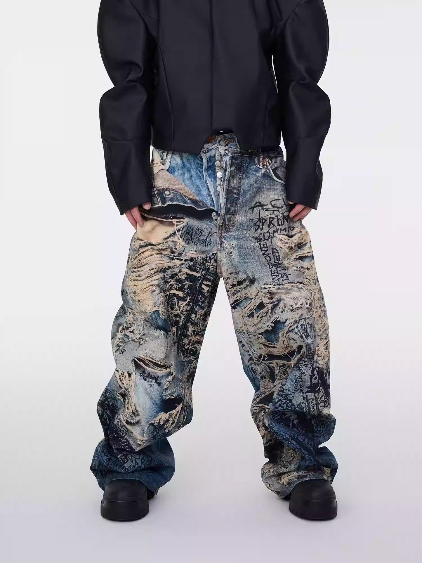 3D Illusion Full-Print Oversized Loose Fit Denim Pants [ID:0557PA]