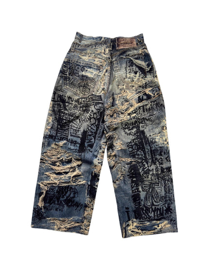 3D Illusion Full-Print Oversized Loose Fit Denim Pants [ID:0557PA]