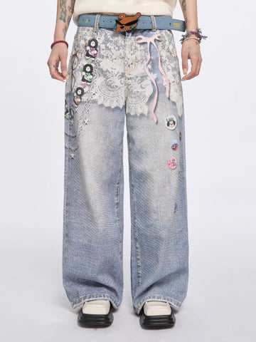 Original Retro Loose 3D Illusion Color Print Pants [ID:0559PA]