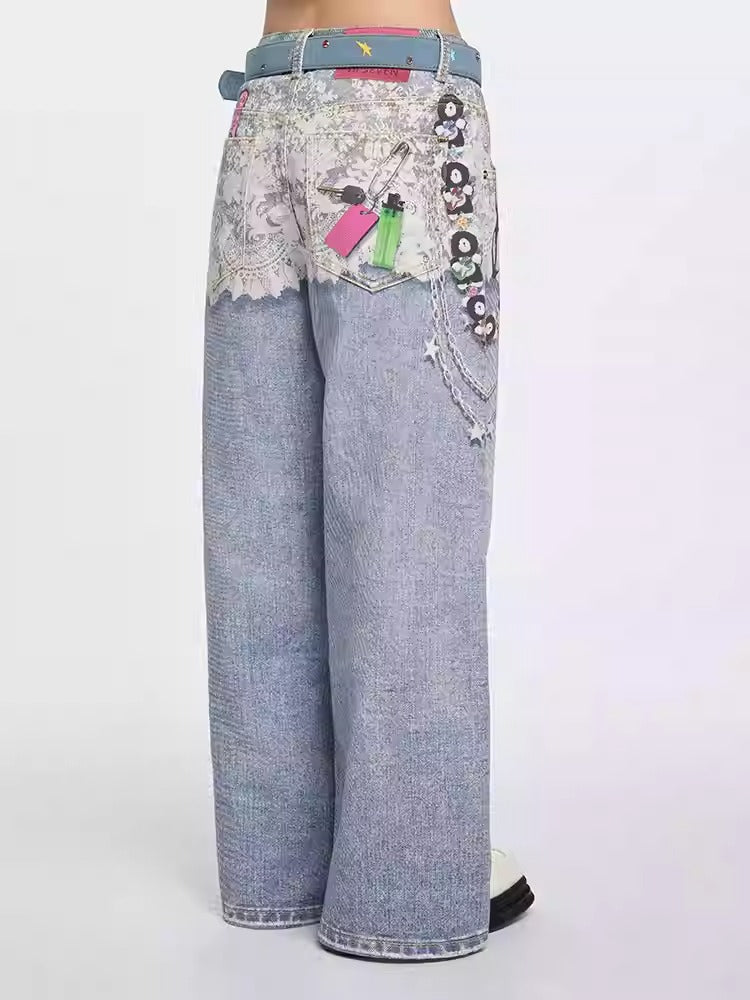 Original Retro Loose 3D Illusion Color Print Pants
 [ID:0559PA]