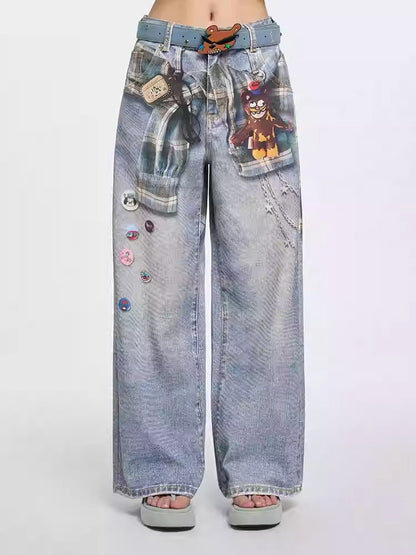 Original Retro Loose 3D Illusion Color Print Pants
 [ID:0559PA]