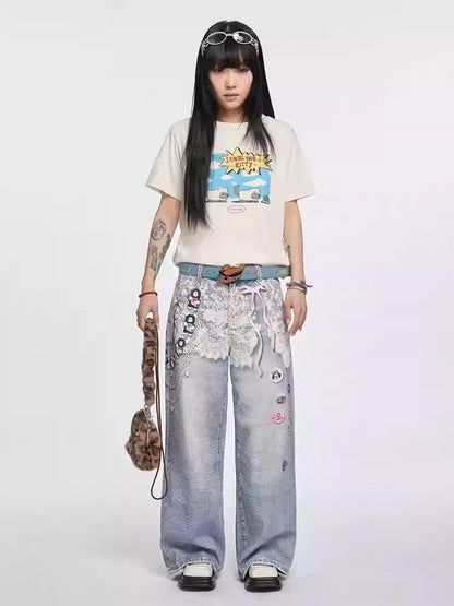 Original Retro Loose 3D Illusion Color Print Pants
 [ID:0559PA]