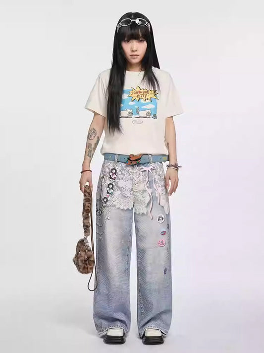 Original Retro Loose 3D Illusion Color Print Pants [ID:0559PA]