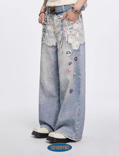 Original Retro Loose 3D Illusion Color Print Pants
 [ID:0559PA]