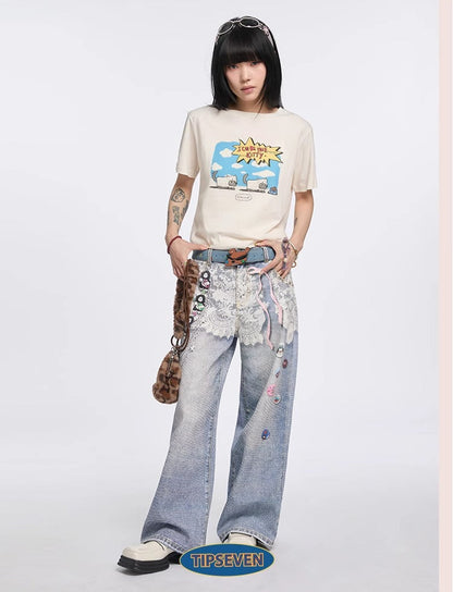 Original Retro Loose 3D Illusion Color Print Pants
 [ID:0559PA]