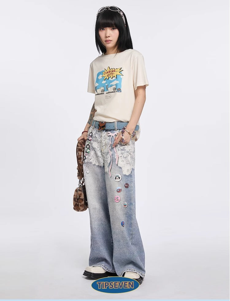 Original Retro Loose 3D Illusion Color Print Pants
 [ID:0559PA]