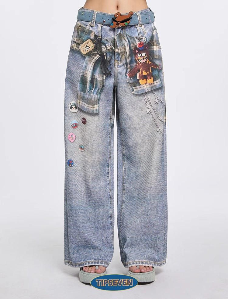 Original Retro Loose 3D Illusion Color Print Pants
 [ID:0559PA]