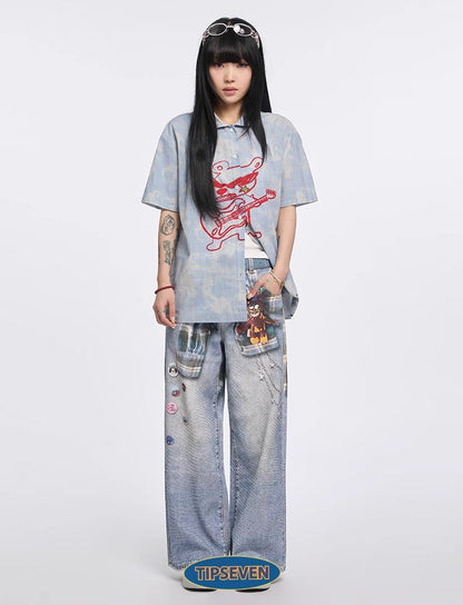 Original Retro Loose 3D Illusion Color Print Pants
 [ID:0559PA]