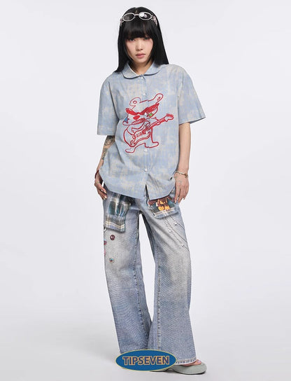 Original Retro Loose 3D Illusion Color Print Pants
 [ID:0559PA]