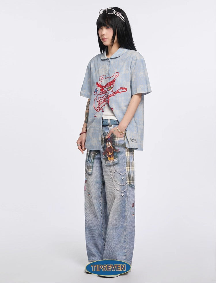Original Retro Loose 3D Illusion Color Print Pants
 [ID:0559PA]